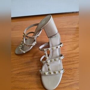 Gianni Bini Cream Heeled Sandals with Studded Straps